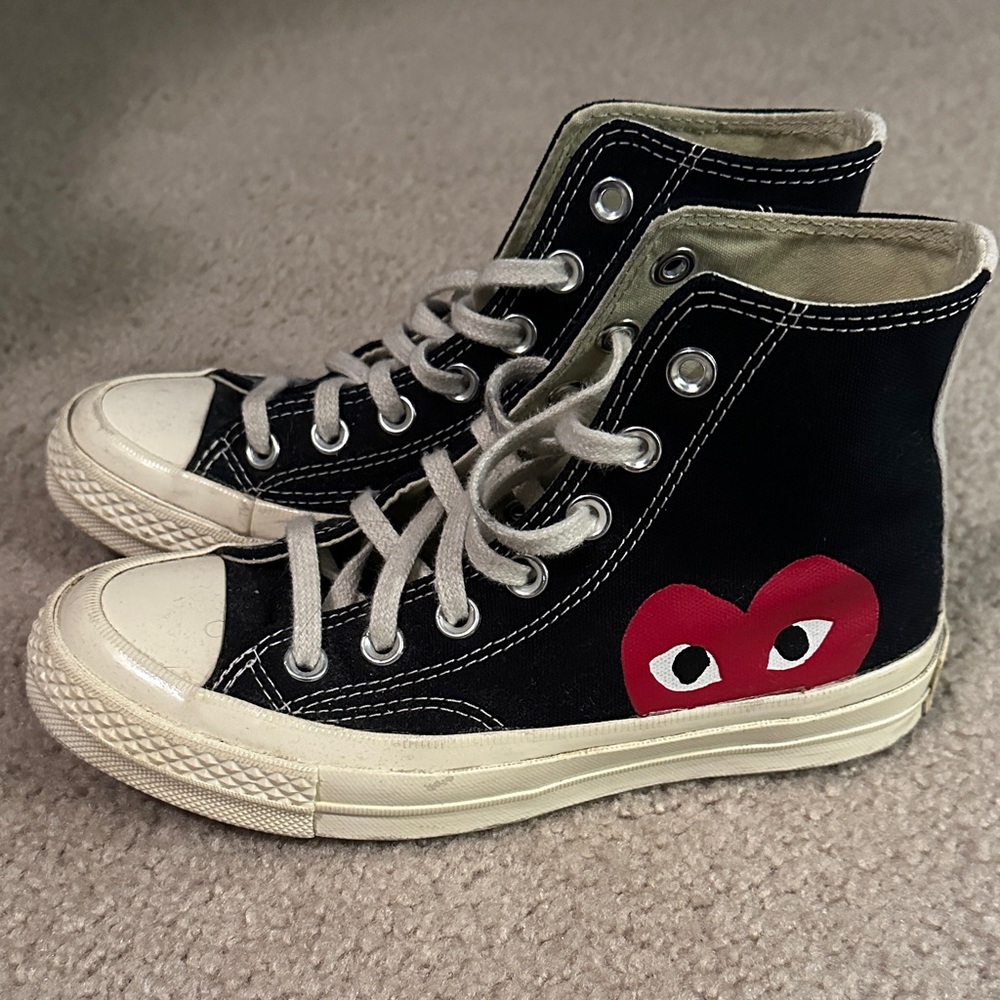 Converse Black High-Top Sneakers with Red Heart